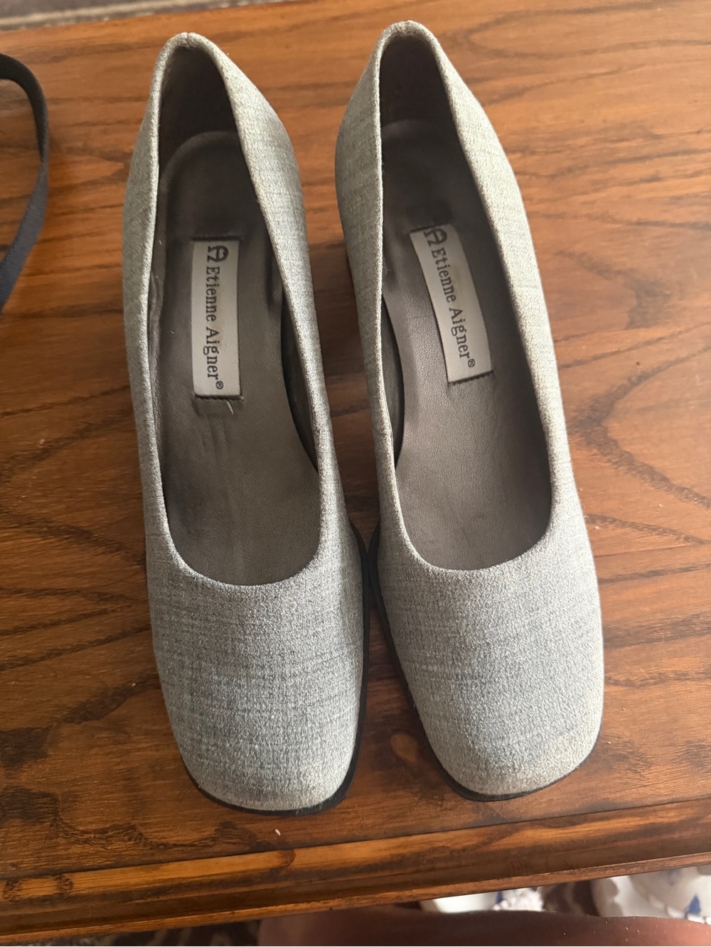 Etienne Aigner Light Gray Fabric Pumps - Square Toe Low Heel
